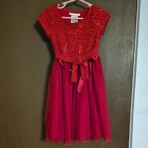 Bonnie Jean Red Sequined Lace Party Dress